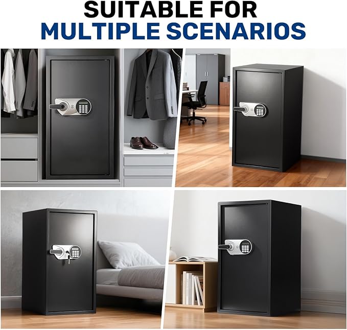 BlackSmith Large Home Safe 3.9 Cub Fingerprint Security Safe with LCD Display Dual Alarm Adjustable Shelves Wall Mount Lock Box Secure Money Jewelry with Individual Lockbox LED Light, Black