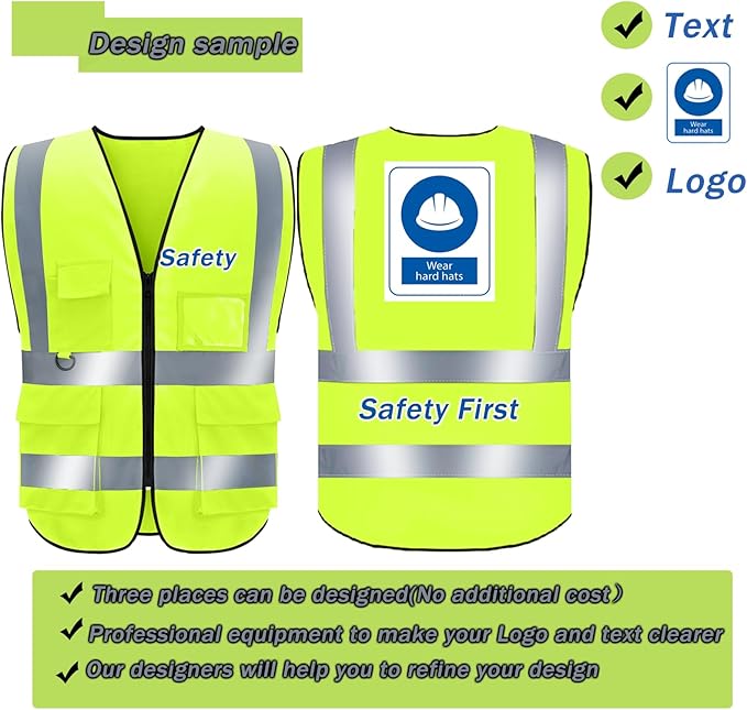 BeautyWill Custom Safety Vest Customized Logo Class 2 High Visibility Reflective Vest with Pockets Construction workwear