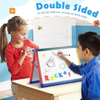 SWANCROWN Portable Dry Erase White Board for Kids, 16x12 inch Toddler Boy Girl Toys Magnetic Table top Whiteboard Small Double Sided Art Easel with 82Pcs Letter Magnets Magnetic Foldable Board