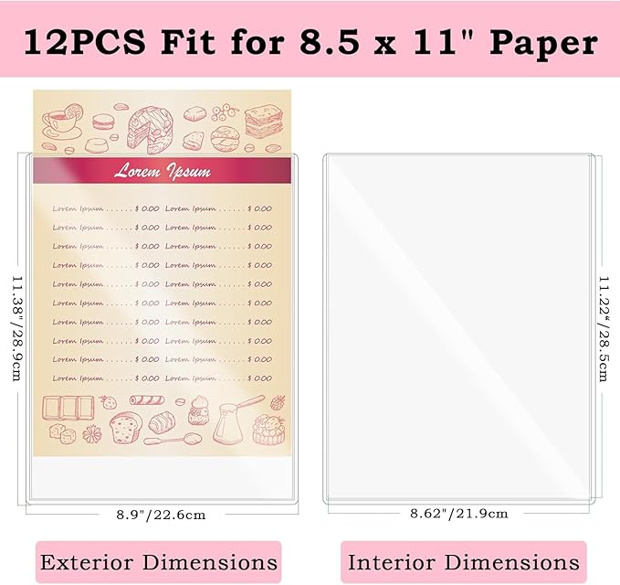 AKONEGE 12PCS 8.5" x 11" Rigid Print Protectors, Clear Hard Plastic Page Sheet Protectors, Hard Plastic Sleeves for Paper Photo Poster，Birth Certificate Document Holder
