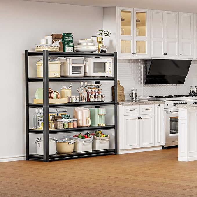 72" H Garage Shelving Units 5-Tier Adjustable Storage Shelves 2500LBS Heavy Duty Metal Shelves Utility Industrial Shelving Rack for Garage Warehouse Pantry Basement,Black (23.6" D×47.2" W×72" H)