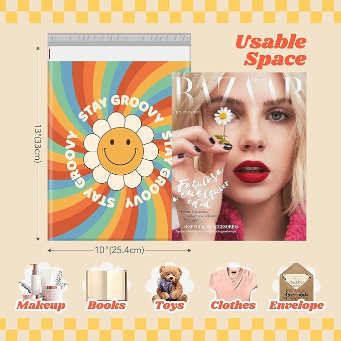 Metronic Cute Poly Mailers 10x13" 1200pc Shipping Bags for Clothes,Self Seal Shipping Envelopes for Small Business,Waterproof Mailers Poly Bags,Packaging Mailing Bags Rainbow Smile Face