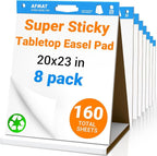 AFMAT Tabletop Sticky Easel Pad, 20 x 23 in Portable Easel Stands for Teachers, Super Sticky & Bleed-Resistant, Self-Stick Easel Paper for Office/Classroom/Training/Presentation, 20 Sheets/Pad, 8 Pads