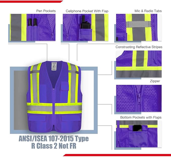 KAYGO Safety Vest with Pockets - High Visibility Reflective Vest ANSI Class 2 Construction Vest