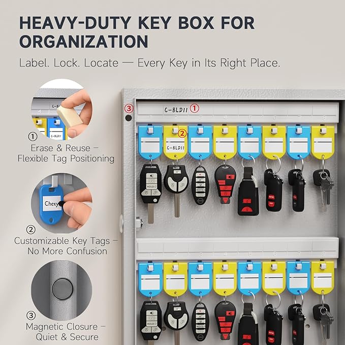WeHere 72 Key Lock Box Wall Mount, Smart Key Cabinet with Key Tags, use OTP Share/APP Blutooth/Fixed Code Unlock,Large Key Safe Security Storage for School/Realtors/Office Key Management