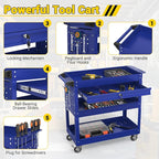 3 Tier Rolling Tool Cart on Wheels, 550 LBS Tool Cart with Drawers，Heavy Duty Utility Cart with Pegboard and Hook，Mechanic Tool Storage Cart for Garage, Warehouse and Repair Shop(Dark Blue)