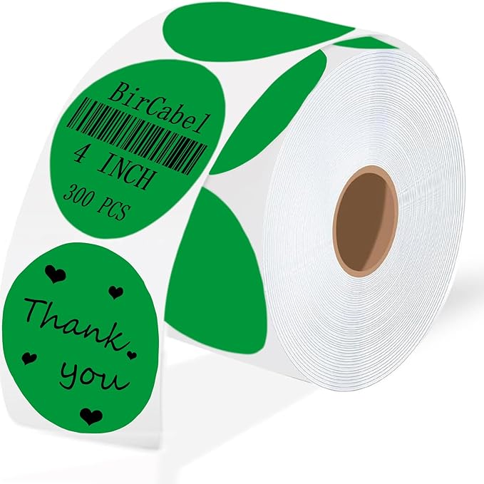 4 Inch Large Green Circle Thermal Labels, Self-Adhesive Round Inventory Stickers, Multi-Purpose Round Roll Thermal Printing Stickers for Business and Domestic Use-300 Labels/Roll