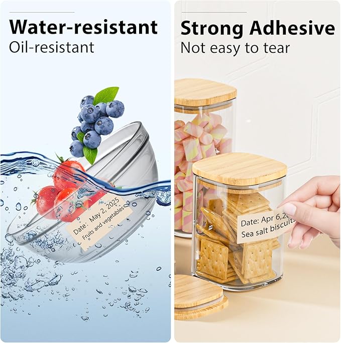 1x2 inch Blank Removable Freezer Labels Printable Rectangle Stickers 500PCS Water Oil Resistant with Perforation Line for Food Containers Jars Pantry Organization, Light Brown