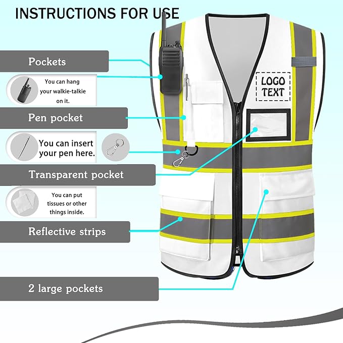Custom Safety Vest High Visibility Customize Class 2 for Men Personalized Two Tone Logo Work Vests for Construction