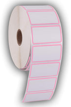 2.25" X 1.25" Direct Thermal Perforated Stickers Labels for Barcodes, Address, Consignment - Compatible with Zebra, Rollo, Godex and More (Pink Border, 12 Rolls)