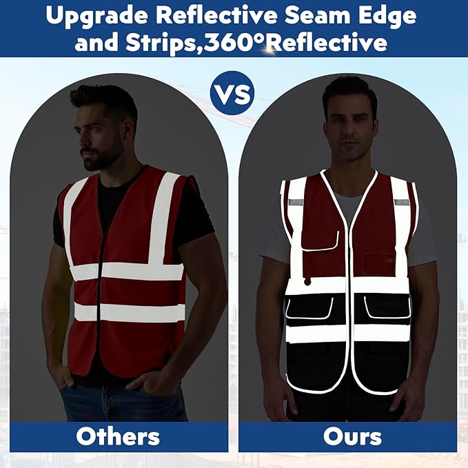 BeautyWill 10/20 Pack Custom Logo Safety Vest,Bulk High Visibility Class 2 Reflective Work Vests