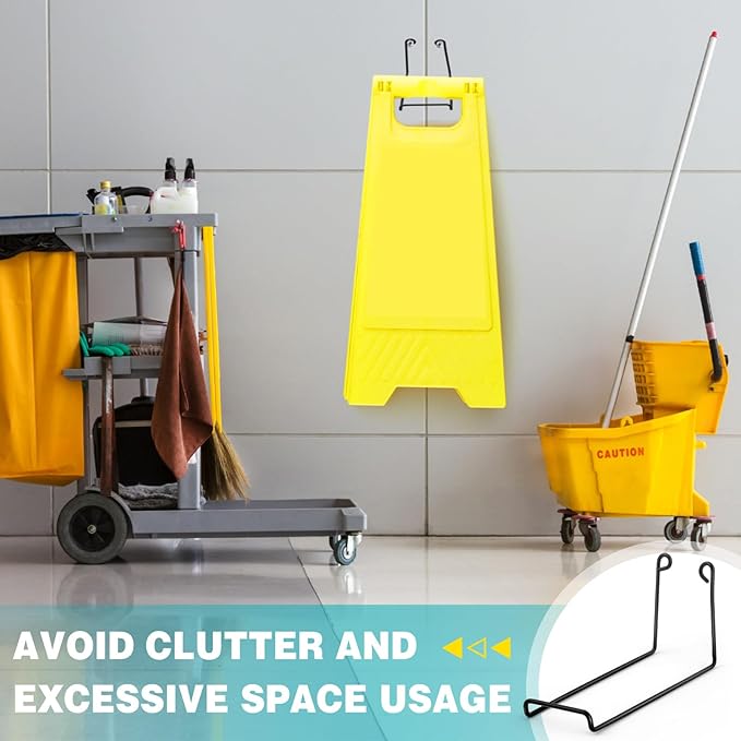 4 Pack Caution Wet Floor Safety Sign Hanger, Wall Mount Sign Hangers with 20 Signs Capacity(Total), Stainless Steel for Easy Installation, Ideal for Commercial Use, Schools, Hospitals