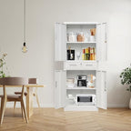 Metal Storage Cabinet, 71" H x 28" W x 16" D Locking Storage Cabinet with Adjustable Shelves and One Drawer for Office, Garage, Home, School, Utility(White)