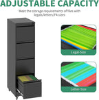 4 Drawer Mobile File Cabinet, Under Desk File Cabinet,Metal Filing Cabinets with Lock for Home Office Organizer Letter/Legal/A4,Require Assembly (Black)