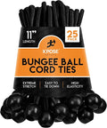 Xpose Safety Bungee Ball Cords 11" 25 Pack Heavy Duty Black Stretch Rope with Ball Ties for Canopies, Tarps, Walls, Cable Organization