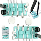 DeskBrick 2PK – Patented Non-Slip Steel-Weighted Desk Organizers & Cable Management Gadgets, Versatile Cord, Phone & Accessory Holders for Office, Home & Desktop – Best Gift for Men. Aqua