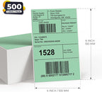 Green Direct Thermal Labels 4 × 6 Inch Vinyl Self-Adhesive Fanfold Shipping Stickers Waterproof Perforated Printer Decal for Office School Warehousey 500 PCS
