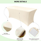 Obstal 6 Pack Stretch Spandex Table Covers for 8 Foot Tables - 8 FT Universal Rectangular Fitted Tablecloth Protector for Wedding, Banquet, Party (Cream, 96 Length x 30 Width x 30 Height Inches)