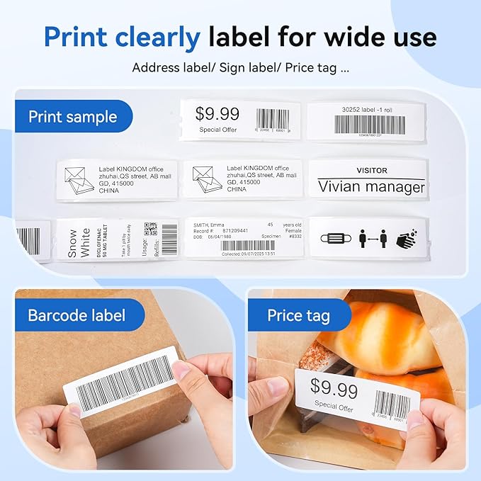 Label KINGDOM 30252 Label Replace for Dymo Label Writer 450 Labels Maker Refills, 1 1/8" x 3 1/2" Adhesive White Paper Address Labels for 450 Turbo, 4XL Printer (350 Stickers Per Roll, 1 Roll)