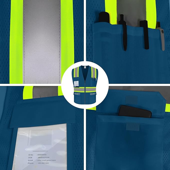 Security Vest for Security Guard, Hi Vis Safety Vest for Men Women,High Visibility Mesh Work Vest with Reflective Strips, ANSI Compliant, Blue, S