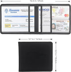 Car Registration and Insurance Holder, Premium Pu Leather Vehicle Glove Box Organizer - for Driver License, Cards & Essential Documents (S-Black)