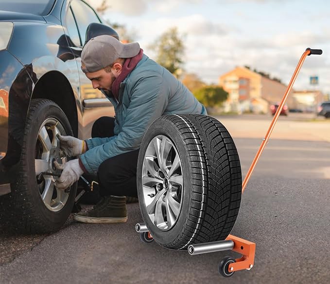Heavy Duty Adjustable Tire Wheel Dolly, 550 lbs Capacity Tire Moving Tool Fits 9.45"–43.5" Tires, Wheel Lifting & Transport Dolly for Auto Repair Shops & Garages