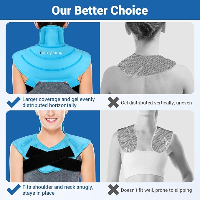 Comfytemp Ice Pack for Neck Shoulders Pain Relief, HSA Eligible FSA Wearable, Reusable Gel Shoulder Ice Pack Wrap, Cold Compression Physical Therapy Recovery for Upper Back, Cervical Injuries (S)