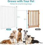 No Pawblems Free Standing Dog Gate with Door, 30'' Tall Foldable Dog Fence for Indoor & Outdoor, Up to 156" Extra Wide Puppy Gate for Stairs, Hallways, Doorways, Deck, Yard (Wood Pattern, 6 Panels)