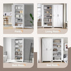 Yizosh Metal Storage Cabinet with Doors and 4 Adjustable Shelves - 75" White Kitchen Pantry Storage,4-Tier Tall Steel Cabinet Locker for Kitchen,Living Room,Dining Room