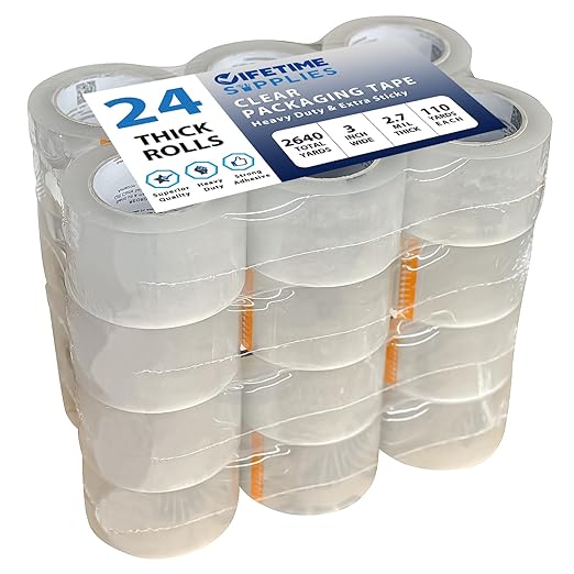 24 Rolls | 2.8 mil Clear | 110 Yards (2,640 Yds Total) | 3" Premium Packing Tape, Heavy Duty Packaging Tape for Shipping Moving Eccomerce - Stronger Thicker