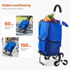 VEVOR Stair Climber Cart, 36L Capacity, Grocery Cart Laundry Stair Climbing Handcart with 6 Wheels & Oxford Cloth Bag, Foldable Stair Climber Hand Truck for Grocery Laundry Climbing
