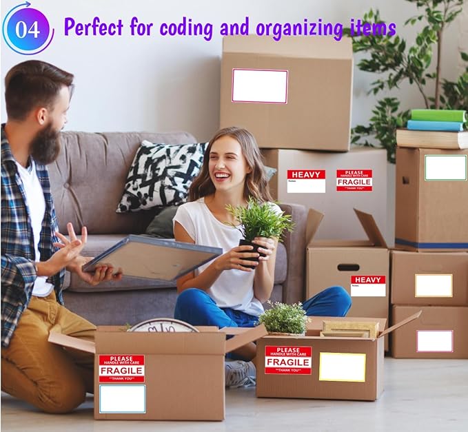 5" x 3" Large Moving Labels for Home Packing Box 6 Color Coded Border Label 162pcs with Writable Notes Areas, Fragile Stickers, Heavy Sticker. Permanent Adhesion