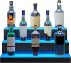 VEVOR LED Lighted Liquor Bottle Display, 3 Tiers 24 Inches, Supports USB, Illuminated Home Bar Shelf with RF Remote & App Control 7 Static Colors 1-4 H Timing, Acrylic Lighted Shelf for 18 Bottles
