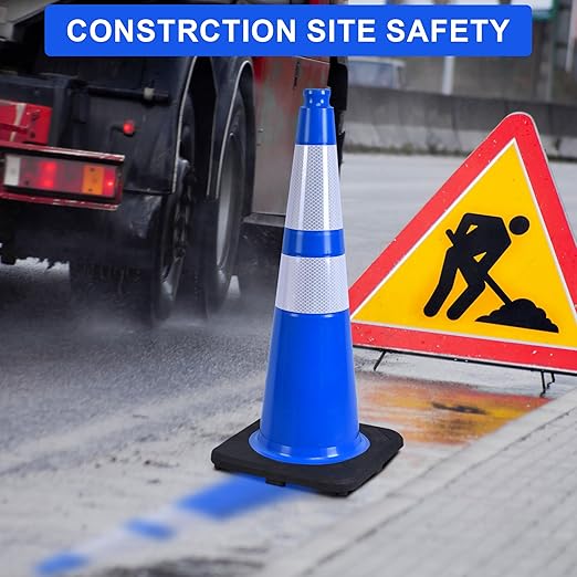 OrangeStar 28" Traffic Cones 8-Pack Blue Safety Cones with Reflective Collars, Heavy Duty Base for Construction, Parking Lot, Road Work, Flexible PVC, Indoor & Outdoor Use