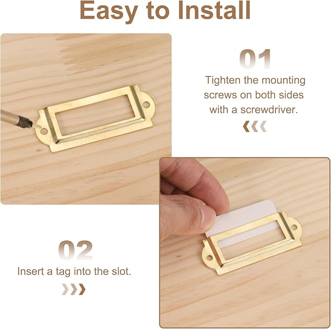 PATIKIL 60x24mm Metal Label Holders, 30 PCS Label Name Card Tag Frames with Screws for Office Library File Cabinets Shelves Wood Drawers Fabric Bins, Yellow