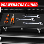 4 Drawers Metal Tool Box Portable Steel Tool Chest with Metal Latch Closure & Key Lock, 20" Powder Coating Top Storage Tray Toolbox with Handle, Suitable for Repair Shop & Garage (Black)