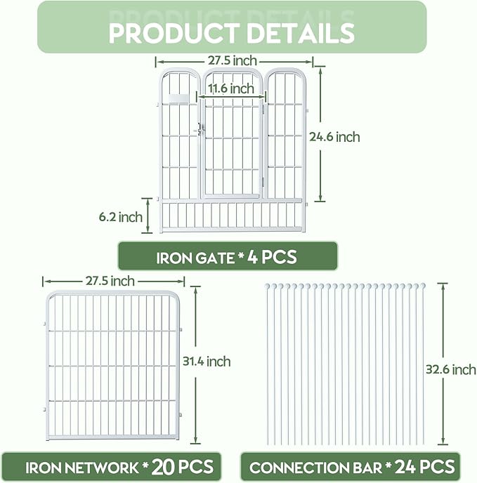 ZXMOTO Decorative White Garden Fence 24 Pack for Pets Dogs 32in (H) x 55ft (L),Metal Wire Fencing Border Animal Barrier,Flower Bed Border for Landscape Patio Yard Outdoor, White