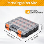 2 Pack Small Parts Organizer, 34-Compartments Hardware Organizer Box, Double Side Storage Case Tools Box with Removable Dividers for Screws, Bolts, Nails, Beads, Jewelry & More