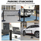 6PACK BESEA Crowd Control Stanchions Set Heavy Duty Crowd Control Barriers with 10' FEET Black Retractable Belt, Rubber Base(6PACK)