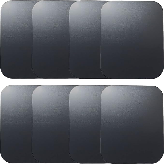 SALEX Replacement Metal Plates Set for Magnetic Car Phone Holder, Wall & Air Vent Mount, Cases, Magnets. Kit of 8 Black Rectangular Iron Discs Without Holes. 3M Adhesive Backing. Steel Sheets, 8 Pack.