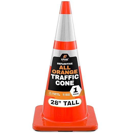 Xpose Safety 28 Inch Orange Traffic Cones with 6" & 4" Collars, 1-Pack - Multipurpose PVC Plastic Safety Cone for Parking, Soccer, Caution, Kids and Construction - DOT Approved
