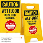 Caution Wet Floor Closed for Cleaning Do Not Enter Sidewalk Sign Kit, 10x16 Inches, with A Frame Stand, Made in USA
