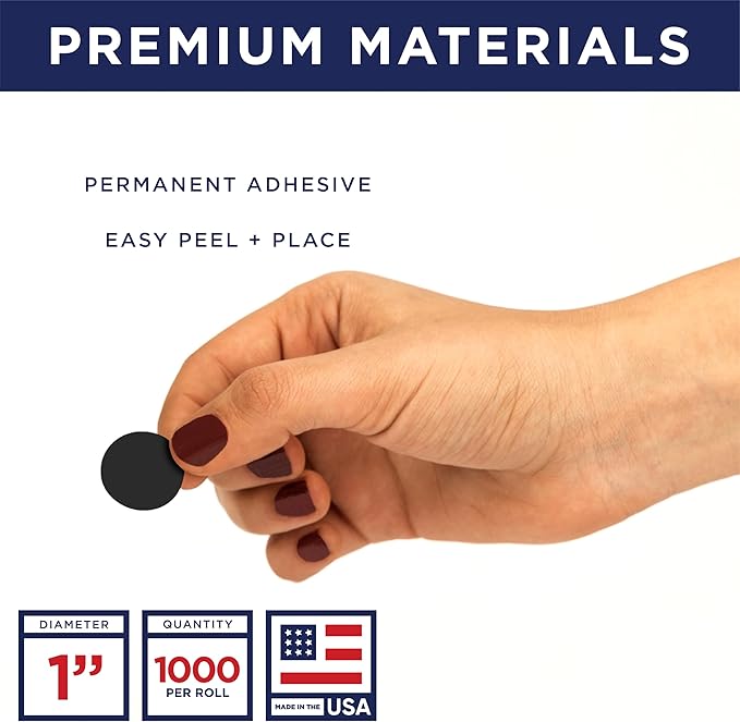 Black 1-Inch Circle Dot Stickers – 1,000 Round Strong Adhesive Labels per Roll, Colored Stickers for Garage Sale Price Tags, Classroom, Inventory, Office & Yard Sale Supplies, Made in USA