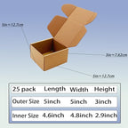 5x5x3 inch Shipping Boxes Pack of 25, Brown Corrugated Cardboard Box Mailer Boxes for Packaging Small Business Shipping，Recyclable Moving Storage Mailing Boxes Bulk Book Literature Gift Giving