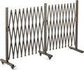 TECSPACE Aluminum Expandable Garden Fence, Portable Barricade Gate with Casters, Adjustable Retractable Fence Mobile Barricade Safety Barrier (Brown, 201×15×41 inch)