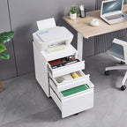 3 Drawer File Storage Cabinet, File Cabinets for Home Office, Metal Rolling Filing Cabinet, Locking File Cabinet for A4/Letter/Lagal Size, Fully Assembled, Matte White