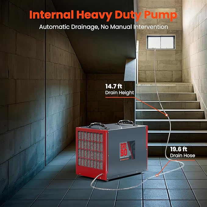 Abestorm 198 Pint Commercial Dehumidifier with Pump and Drain Hose for Crawlspace, Basement, Large Space up to 2,600 sq.ft, Industry Water Dmage Unit, Auto Defrost, Compact