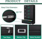 Letaya 5 Drawer File Cabinet with Lock,Metal Lateral Filing Cabinets for Home Office Hanging Files Letter/Legal/F4/A4 Size(Black-Requires Installation)