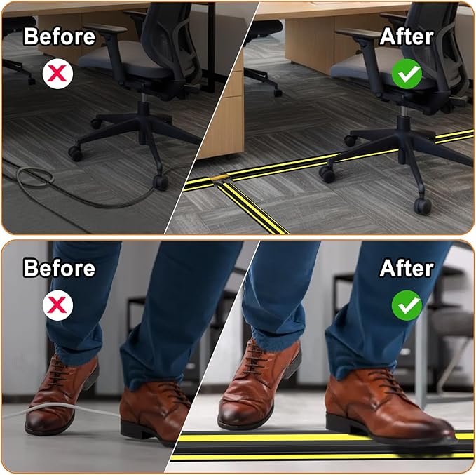 6.5 ft Cord Covers for Wires on Floor, Heavy Duty PVC Duct Floor Cord Cover, Floor Cable Cover Easy to Unroll Prevent Trip Hazard for Home Office or Outdoor Settings