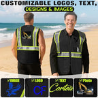 Safety Vest Customize Logo with 5 Pockets & Zipper Reflective High Visibility Vest Class 2 Outdoor Workwear